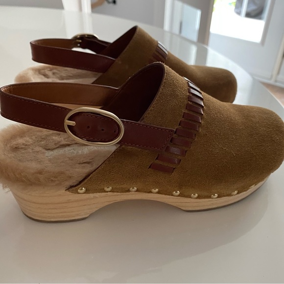 Vanessa Bruno suede clogs with fur macadamia size 38 - Picture 1 of 5